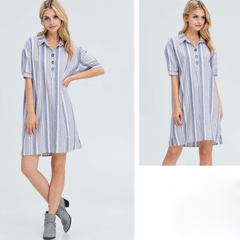 Denim Striped Button Down Tunic/Dress